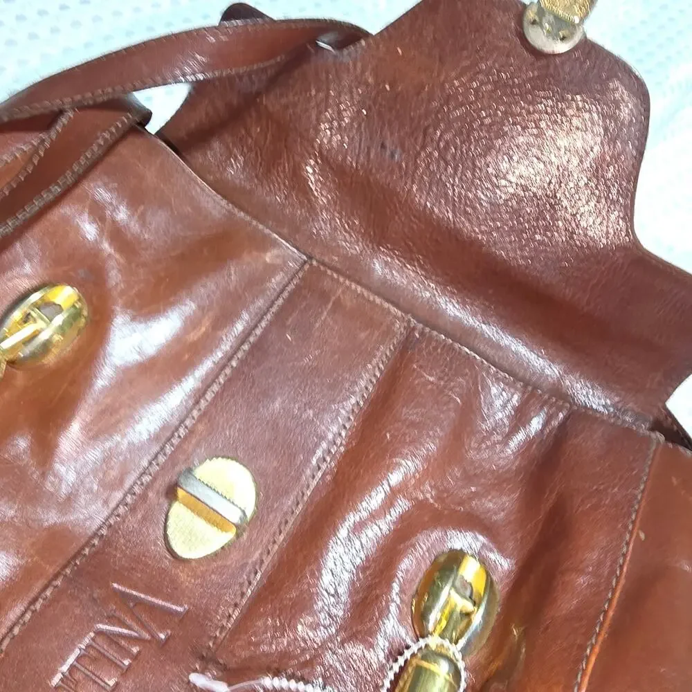 VINTAGE VALENTINA LEATHER SATCHEL BAG WITH CROSSBODY STRAP